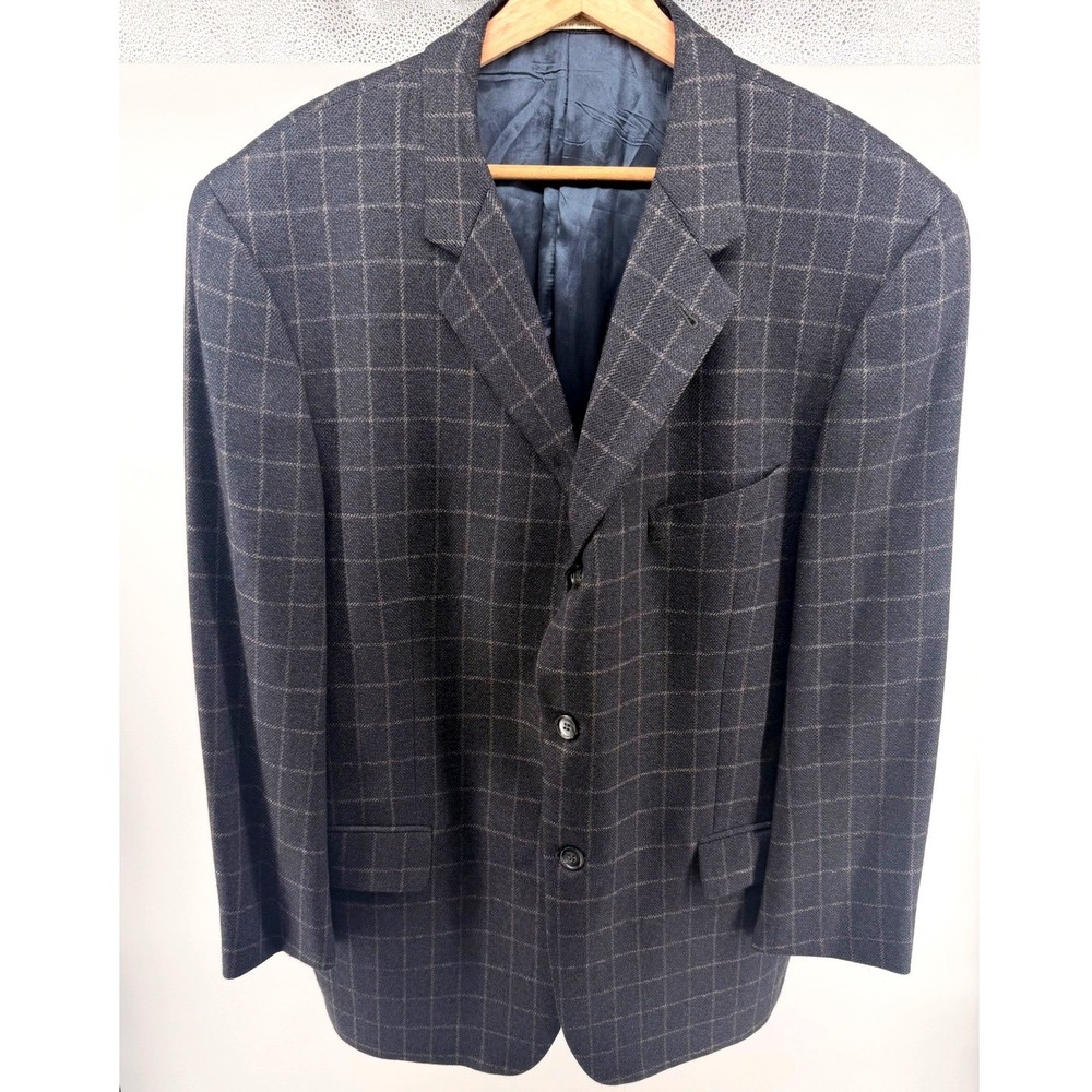 Joseph Abboud Mens 43R Charcoal Gray Plaid Wool Blazer Sport Coat 0861